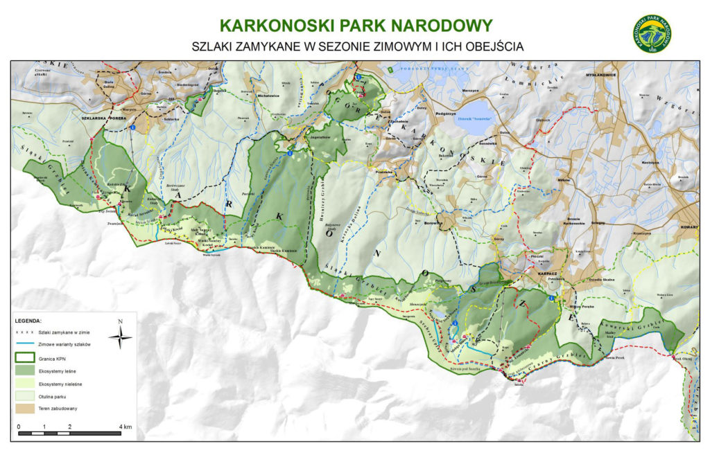 Karkonoskie szlaki zamykane w sezonie zimowym i ich obejścia